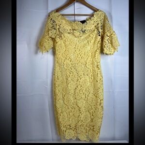 Paperdolls London Womens Lace Yellow Off Shoulder Pencil Cocktail Dress Sz 10